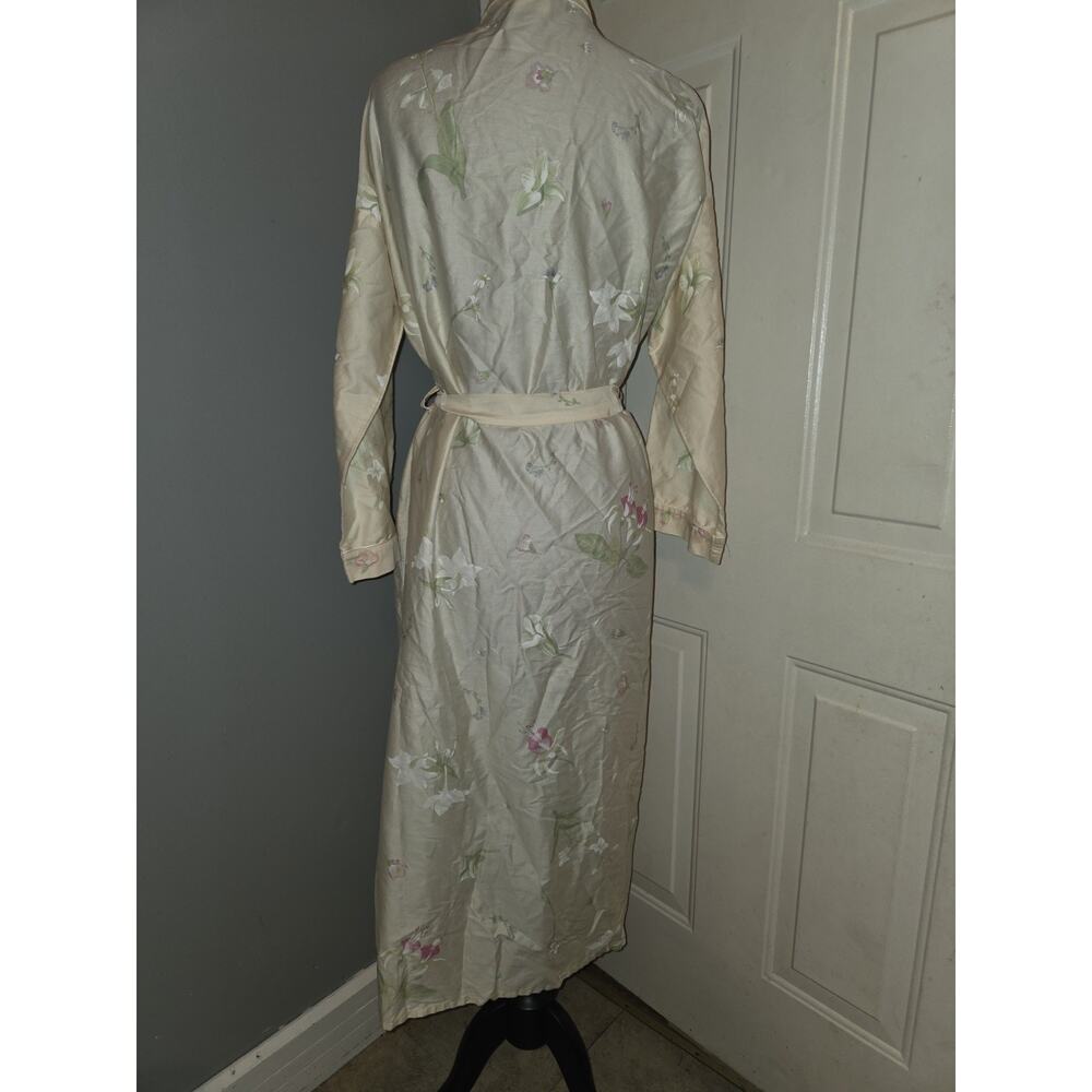 Vtg Yves Delforme Paris Butter Yellow Floral Robe Elegant Cottagecore Size L - Picture 4 of 12